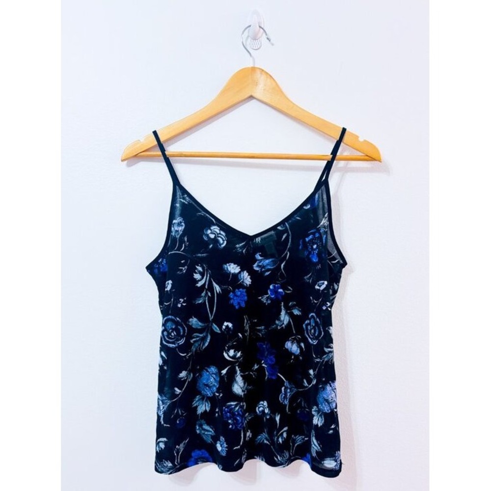 DYNAMITE Black Blue Floral V-Neck Spaghetti Strap‎ Camisole X-Small